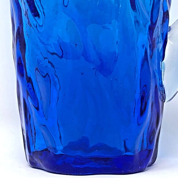 Studio Art Glass Pitcher Hand Blown Textured Ombre Blue Clear Handle 7" Tall - Picture 10 of 12